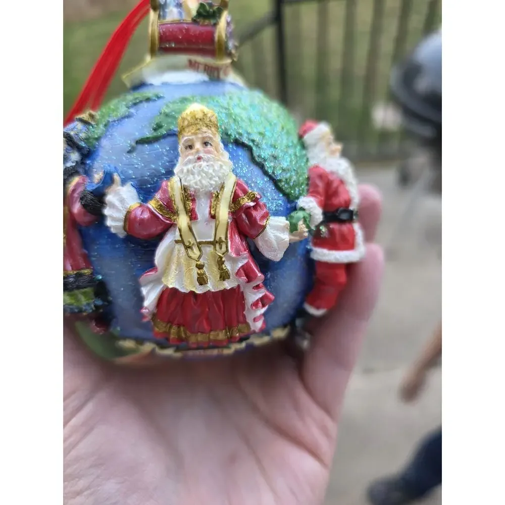 Vintage Christopher Radko Christmas Tree Ornament Santas Around the World Globe